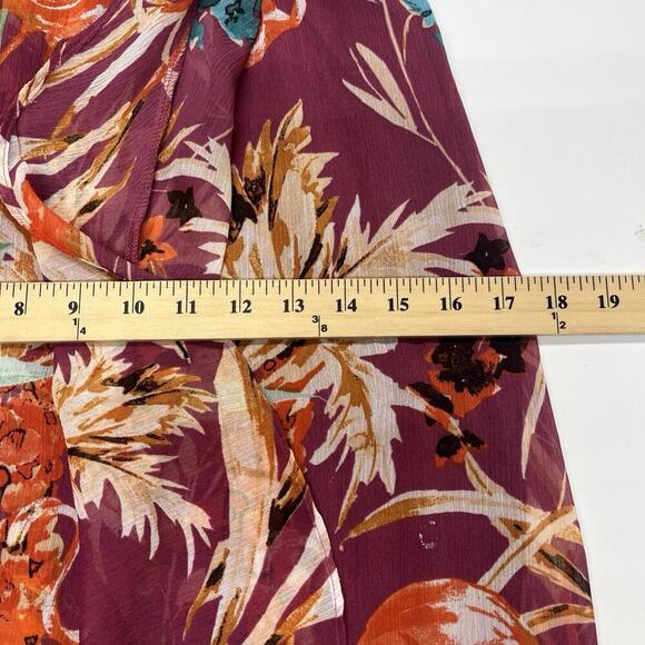 Express Women Maroon Floral Maxi Dress XS Ruffle High Low Flowy Fairy Festival - Picture 14 of 16